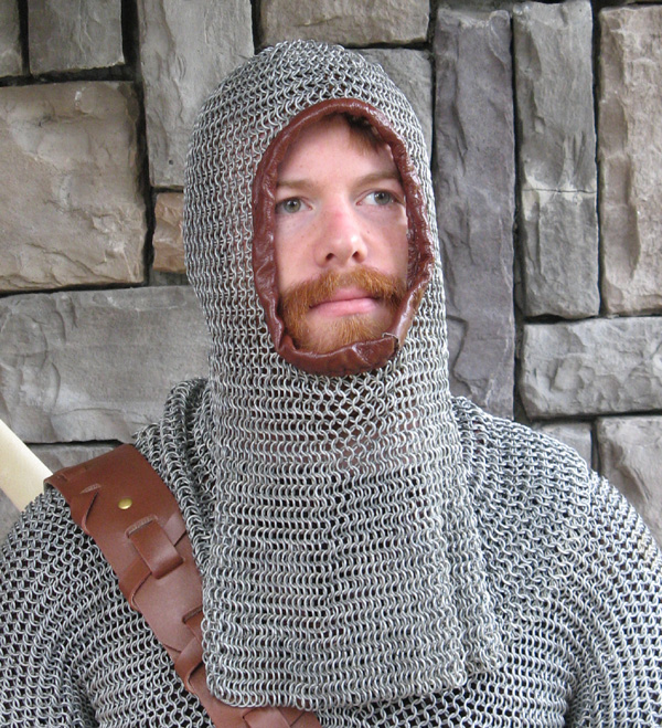 Anodized Aluminum Chain Mail Coif w/ Leather Trim